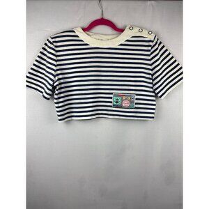 Vintage Byer California Nautical Striped Crop Top With Button Detail Large Cotto